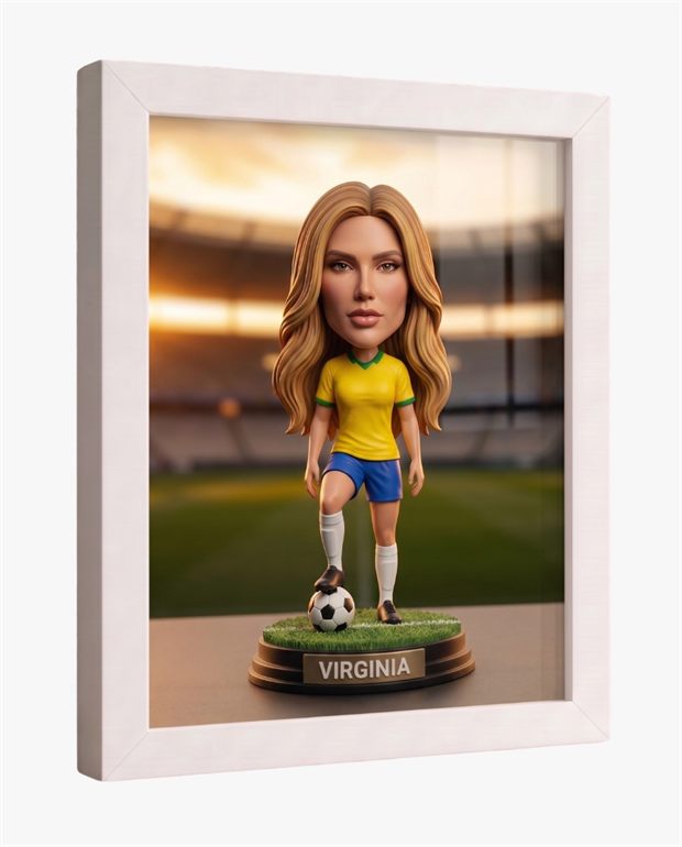 Quadro emoldurado do boneco da Seleção na parede