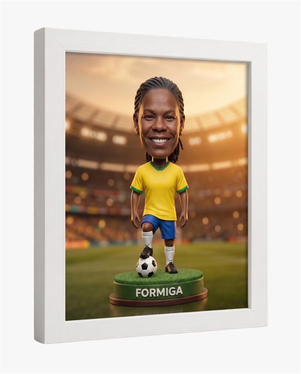 Quadro emoldurado do boneco da Seleção na parede